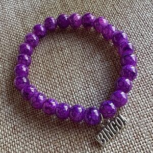 Bingo Purple Glass Beaded Stretch Bracelet